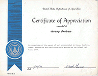 Youth Conservation Corps Appreciation Certificate