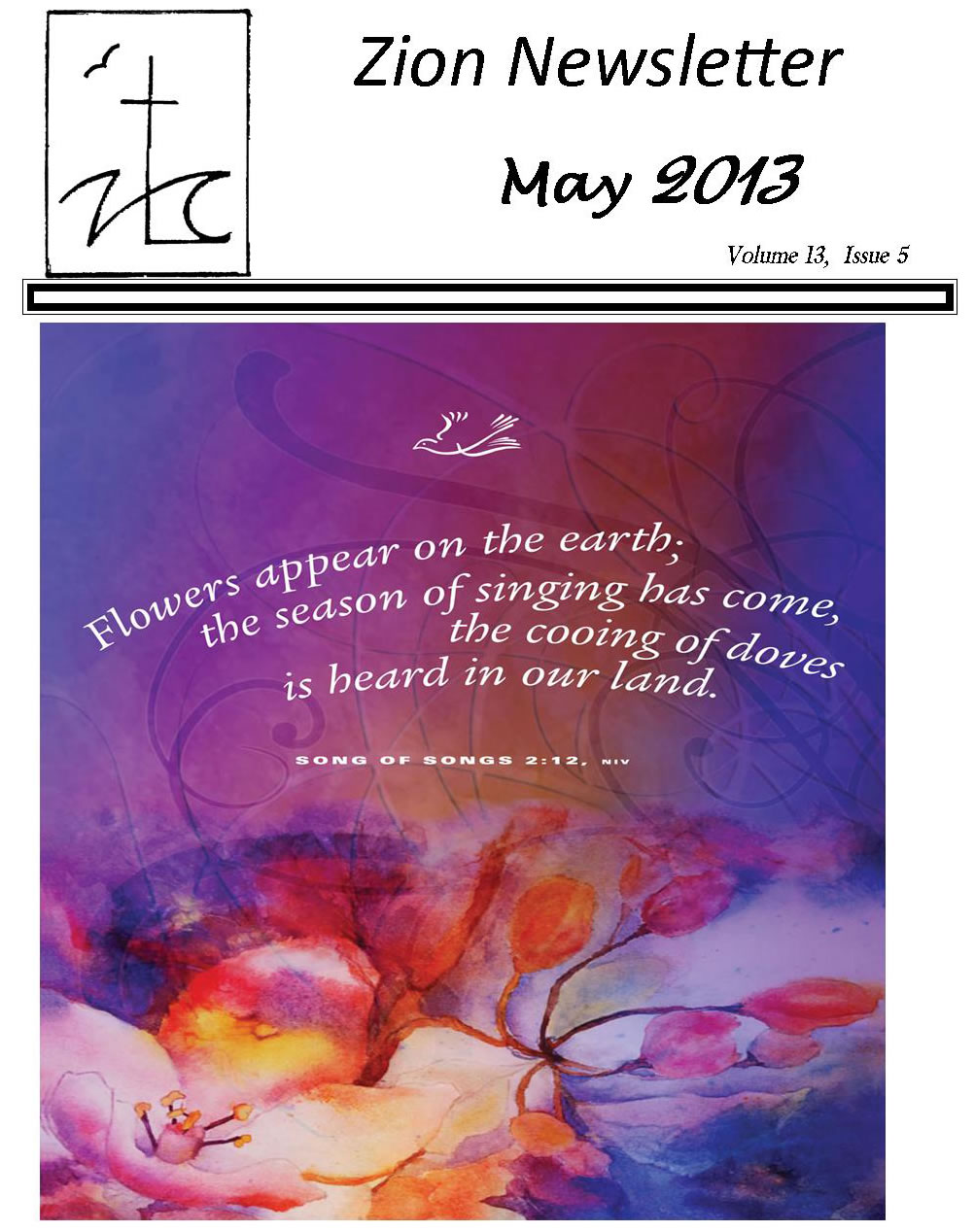 May 2013, Zion Newsletter Cover